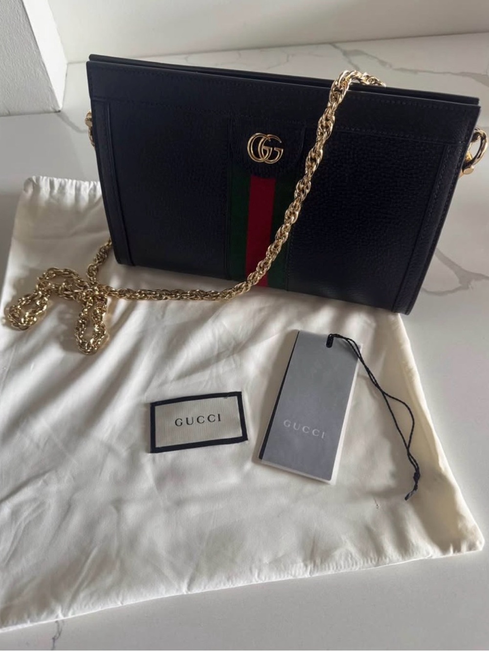 Gucci Ophidia GG Med Shoulder Clutch Bag - Black